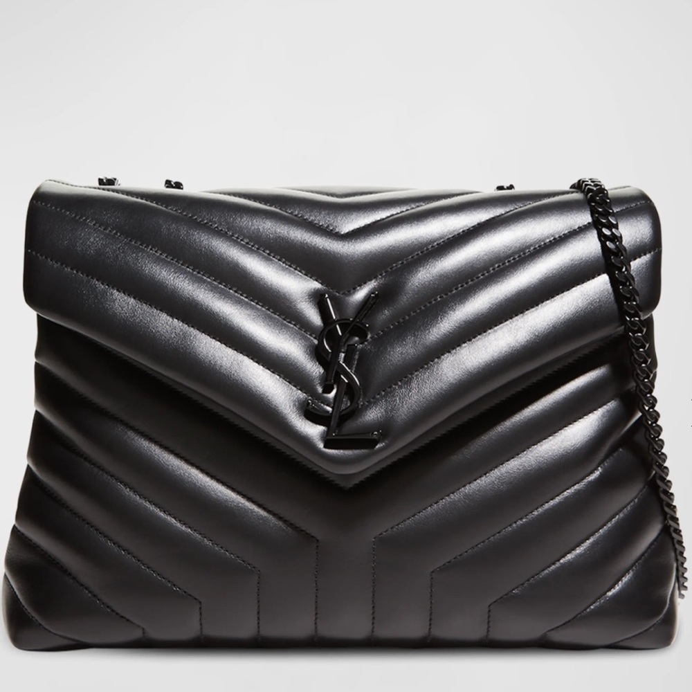 Saint Laurent Loulou Medium YSL Matelassé Calfskin Leather Chain Bag Black